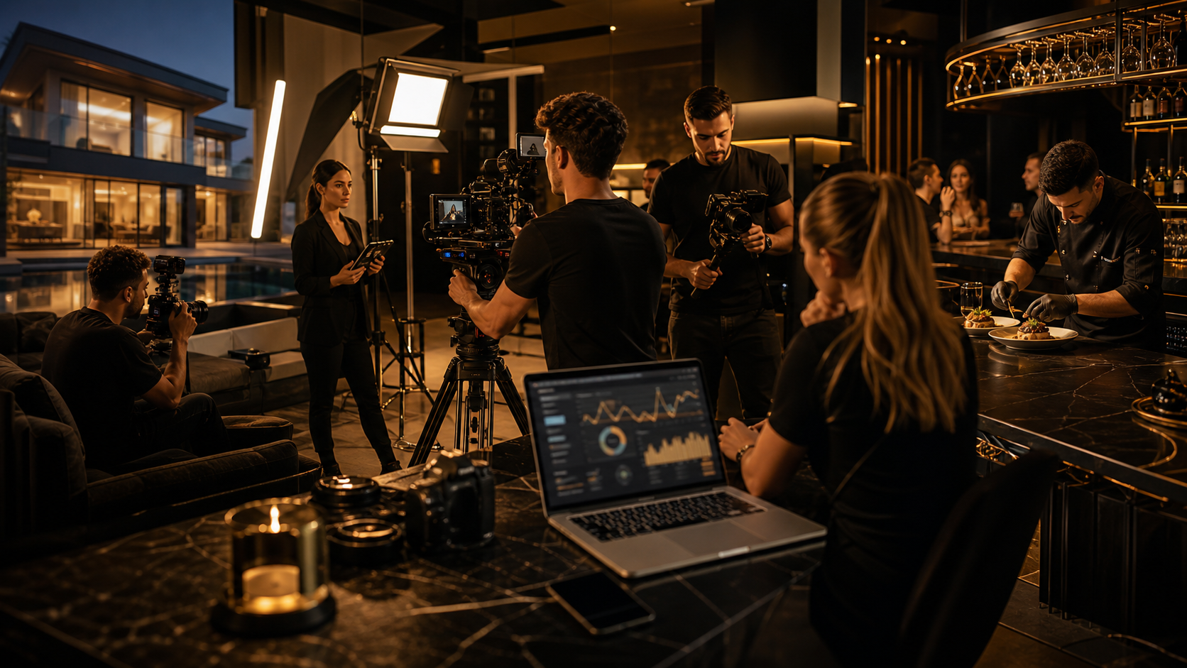 Bigfive Media Team mit Kamera, Licht und Marketing-Setup