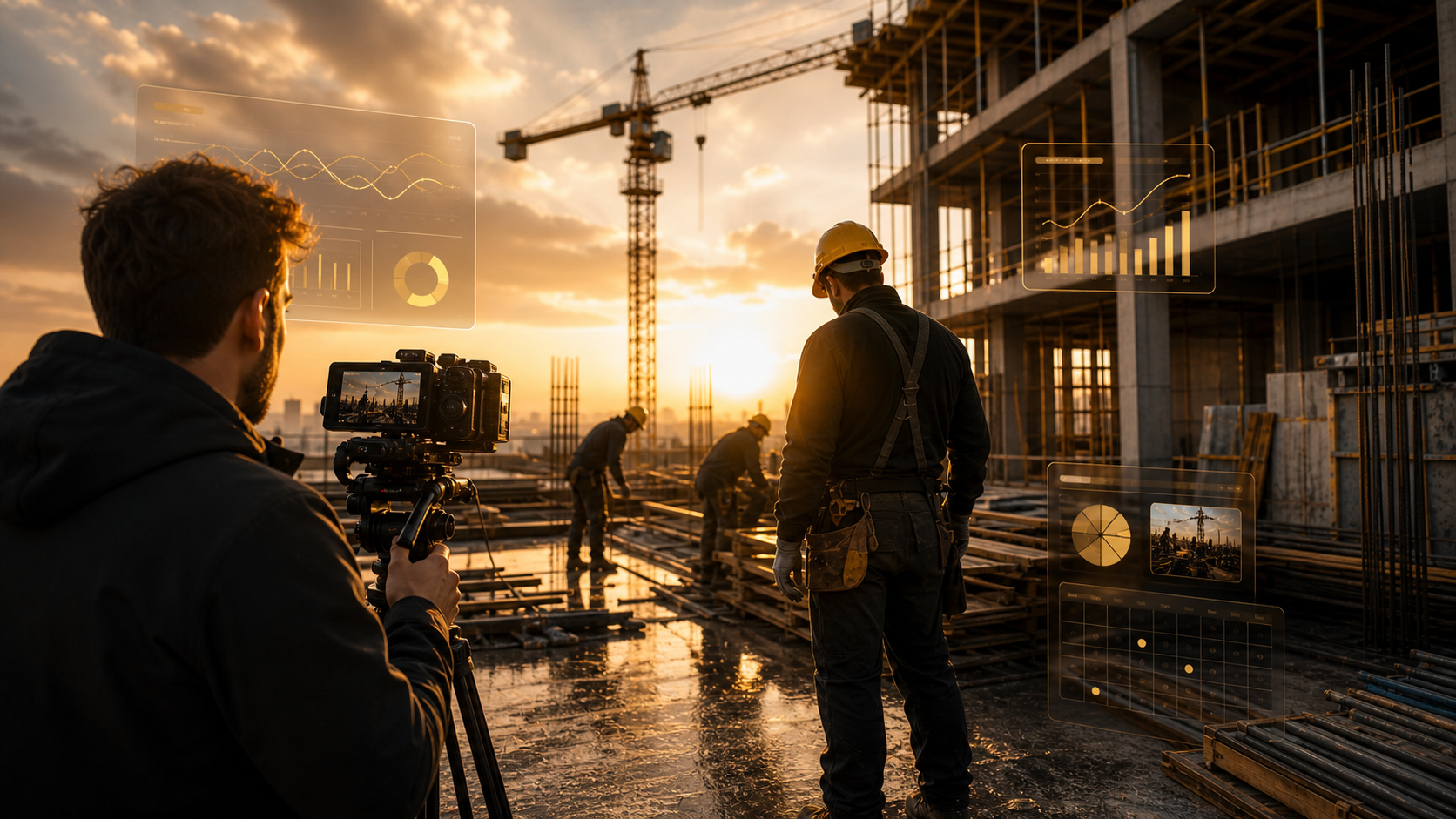 Videoproduktion auf einer Baustelle mit Social-Media-Analyse